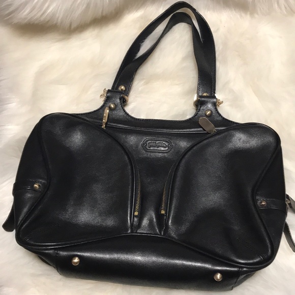 Folli Folli  Black Leather Satchel Purse Bag BB.J - Picture 1 of 8
